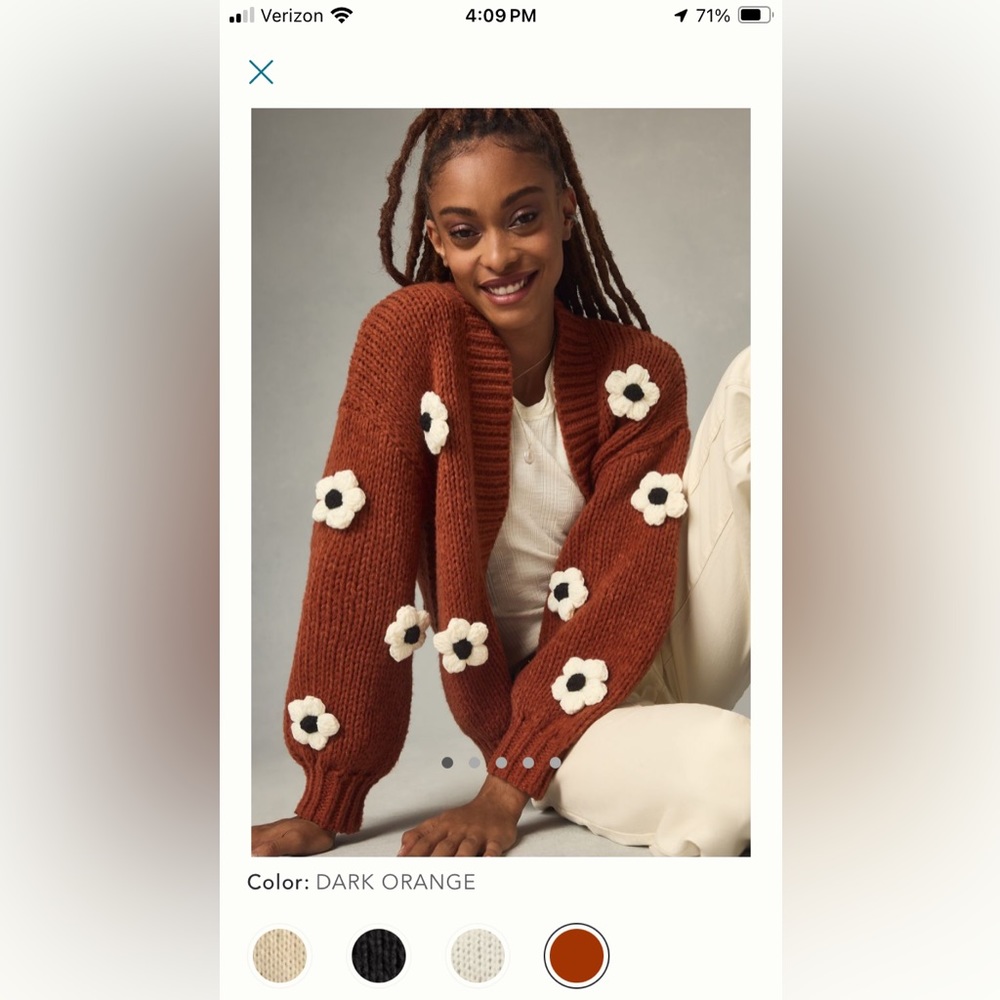 Maeve Dark Orange Floral Appliqué Chunky Cardigan